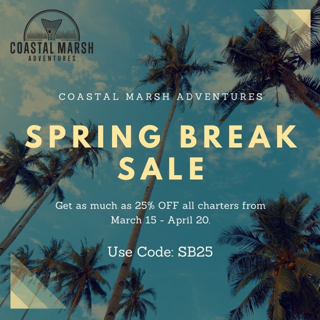 Reel in the savings this Spring Break! 🎣 Get hooked on adventure with a 25% discount on all our exclusive charters. Book now and make this break one to remember! #springbreakspecial #fishingadventure 

BOOK NOW 
🔗Coastalmarshcharters.com 

Use Code: SB25 for 25% OFF 

📧chris@coastalmarshcharters.com

📞 (304) 807-7577